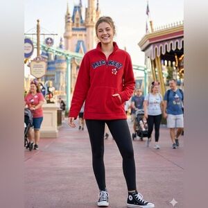 Official Disney Mickey Mouse Womans Fleece Sweatshirt Red Quarter Zip Size M